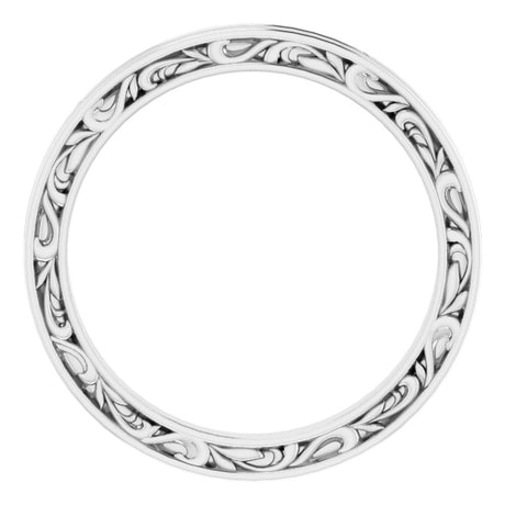 14K White Gold 2 mm Floral Flat Band Size 8