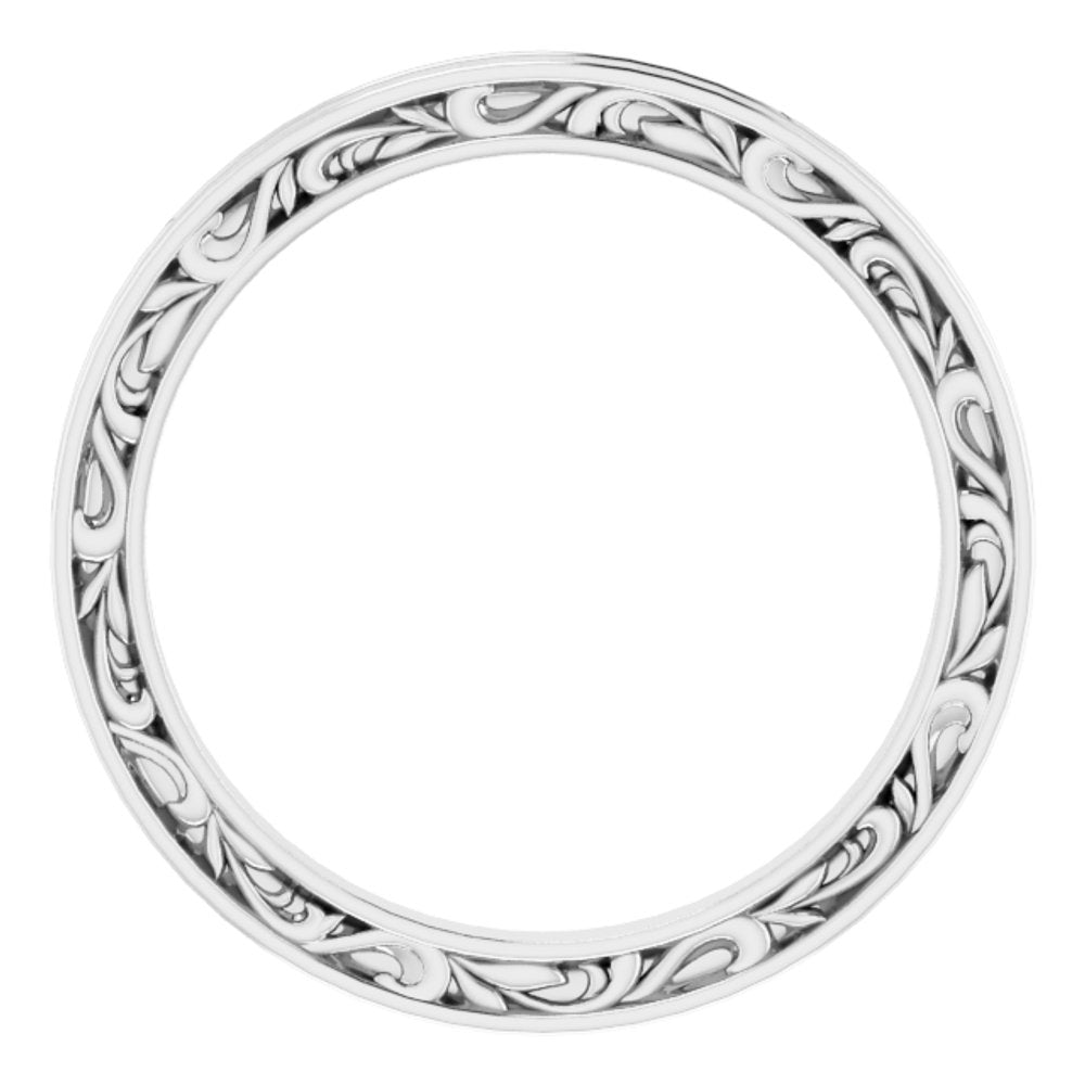 14K White Gold 2 mm Floral Flat Band Size 8