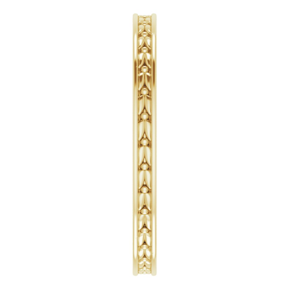 14K Yellow Gold 2 mm Floral Flat Band Size 6