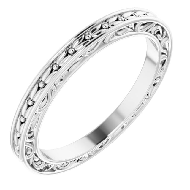 14K White 2 mm Sculptural-Inspired Leaf Band   Size 5.5