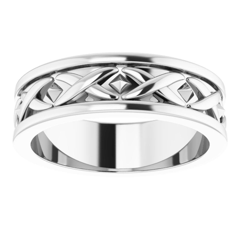 14K White Gold 6 mm X-Pattern Band Size 7.5

