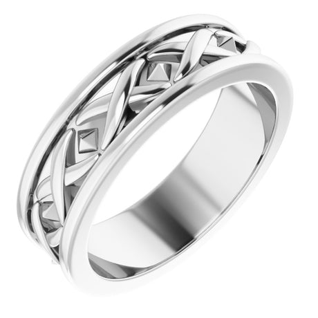 14K White Gold 6 mm X-Pattern Band Size 7.5
