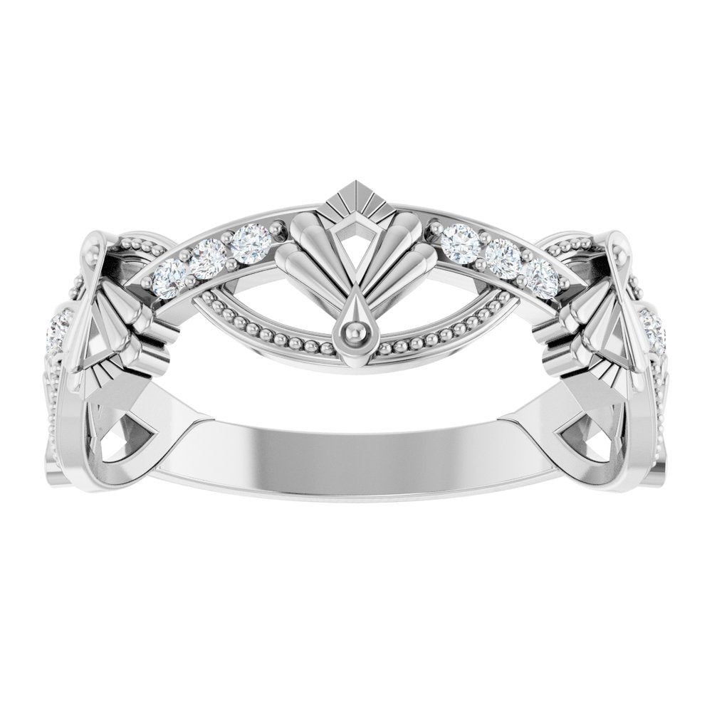 14K White 1/8 CTW Natural Diamond Vintage-Inspired Anniversary Band