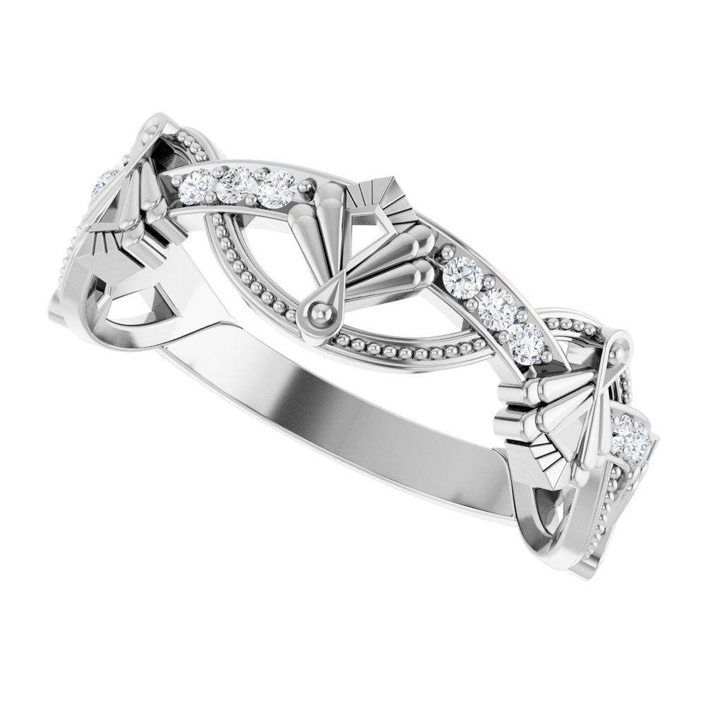 14K White 1/8 CTW Natural Diamond Vintage-Inspired Anniversary Band