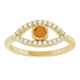 14K Yellow Natural Citrine & Natural White Sapphire Evil Eye Ring