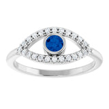 14K White Natural Blue Sapphire & Natural White Sapphire Evil Eye Ring