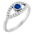 14K White Natural Blue Sapphire & Natural White Sapphire Evil Eye Ring