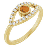 14K Yellow Natural Citrine & Natural White Sapphire Evil Eye Ring