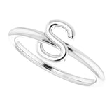 14K White Initial S Ring