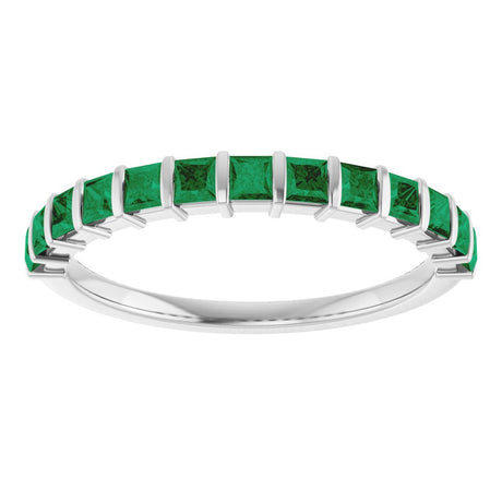 14K White Gold Lab-Grown Emerald Anniversary Band