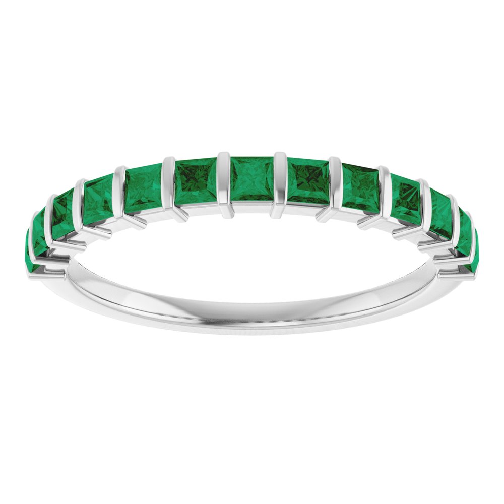 14K White Gold Lab-Grown Emerald Anniversary Band