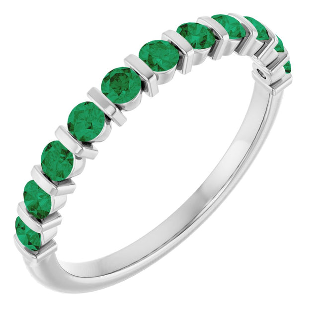 14K White Gold Lab-Grown Emerald Anniversary Band