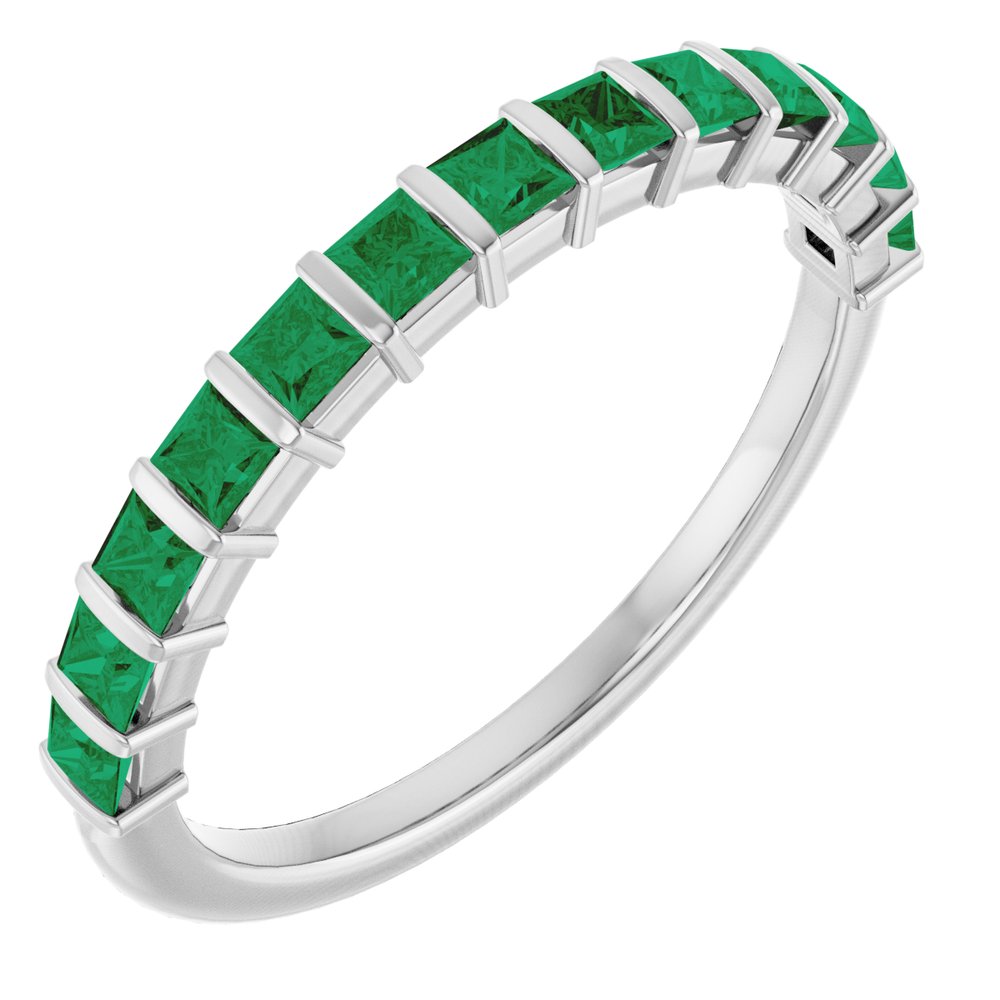 14K White Gold Lab-Grown Emerald Anniversary Band
