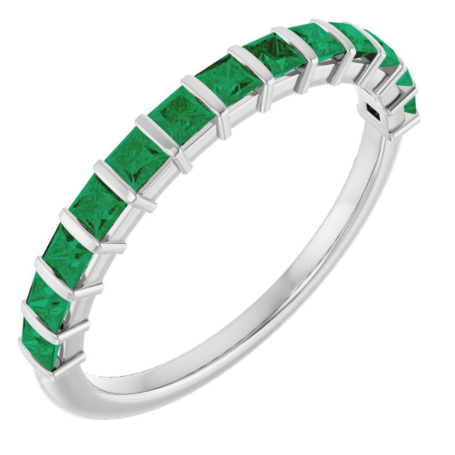 14K White Gold Lab-Grown Emerald Anniversary Band