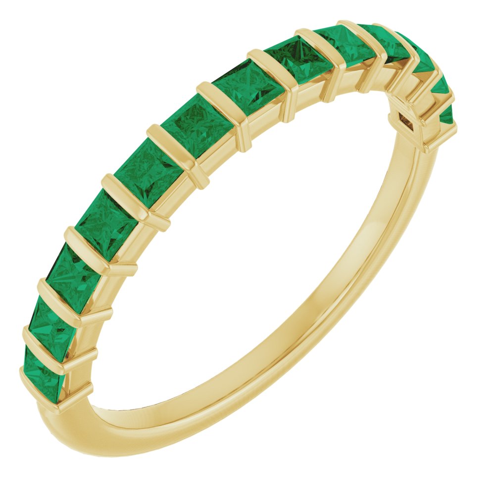 14K Yellow Gold Lab-Grown Emerald Anniversary Band