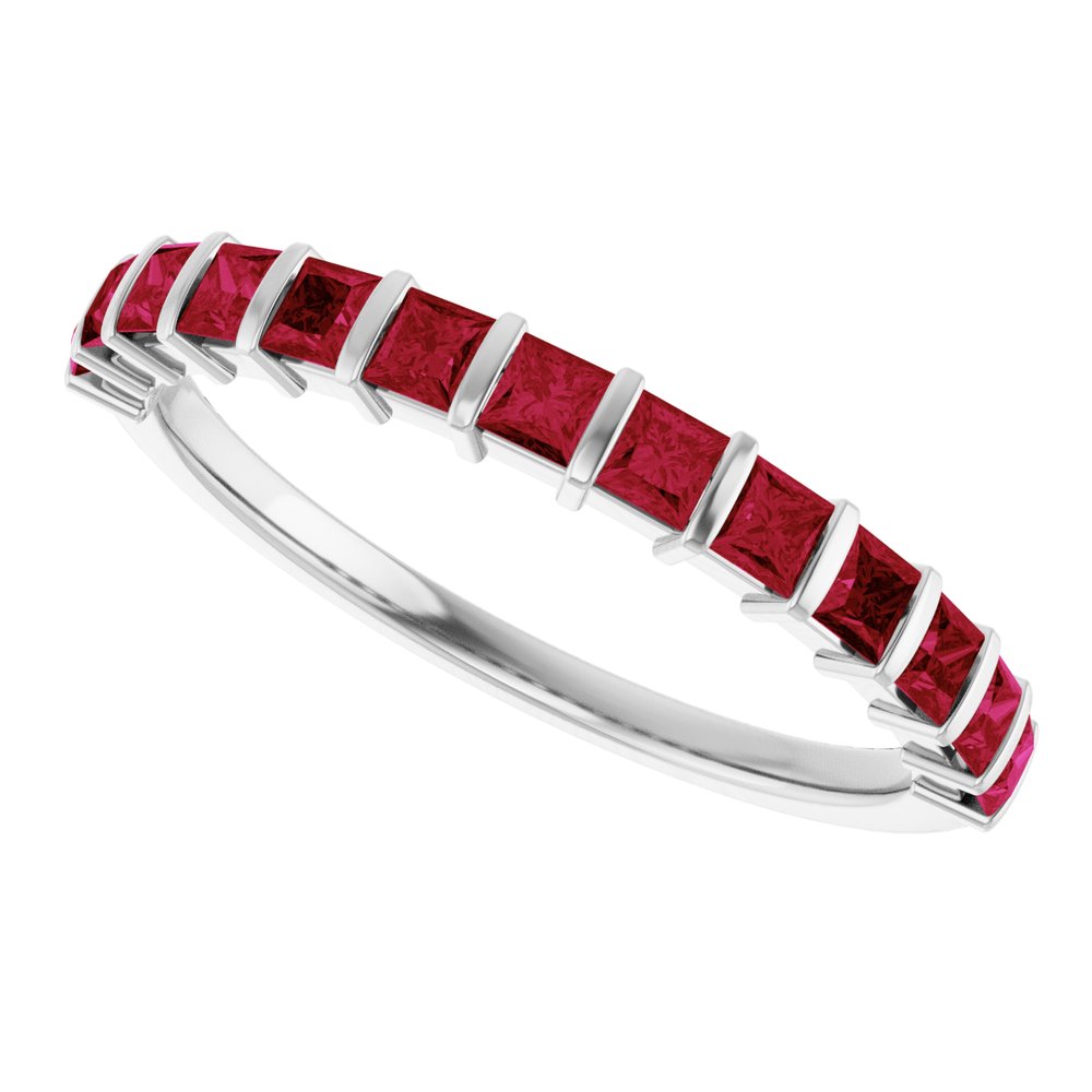 14K White Gold Lab-Grown Ruby Anniversary Band
