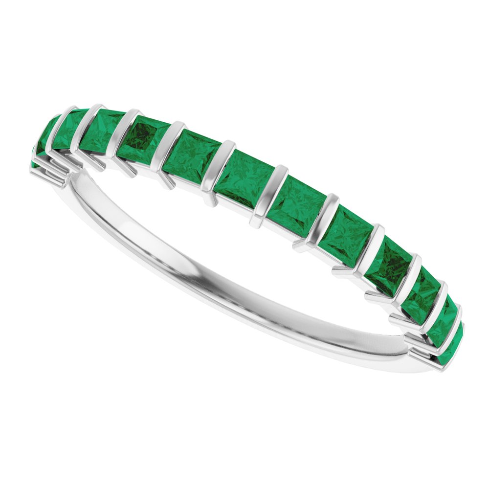 14K White Gold Lab-Grown Emerald Anniversary Band