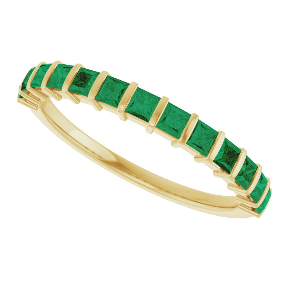 14K Yellow Gold Natural Emerald Anniversary Band