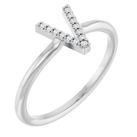Sterling Silver .03 CTW Natural Diamond Initial V Ring