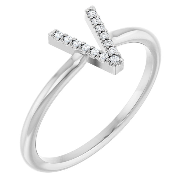 Sterling Silver .03 CTW Natural Diamond Initial V Ring