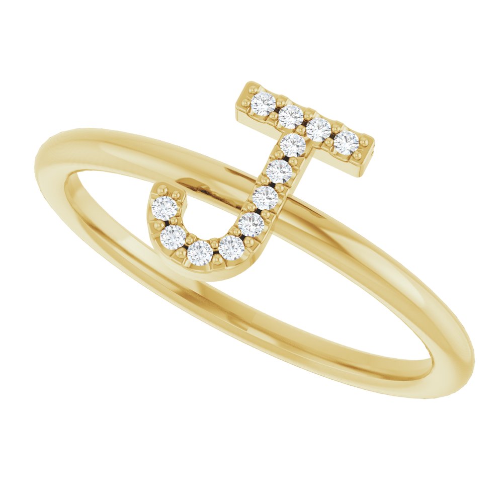 14K Yellow .05 CTW Natural Diamond Initial J Ring