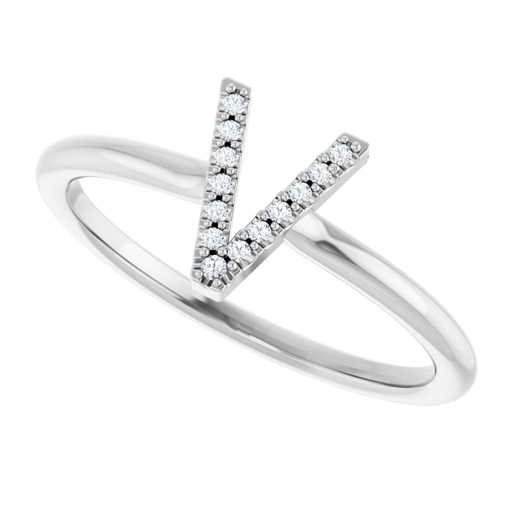 Sterling Silver .03 CTW Natural Diamond Initial V Ring