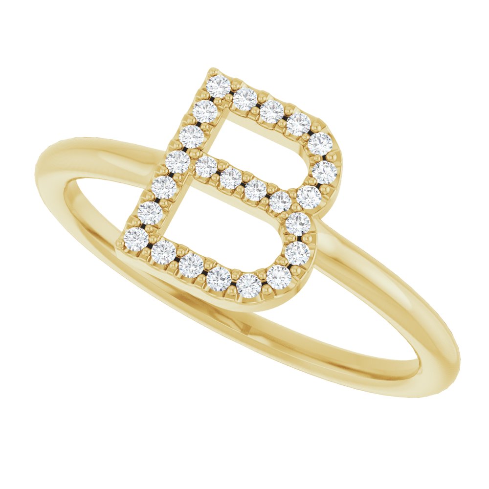 14K Yellow .08 CTW Natural Diamond Initial B Ring