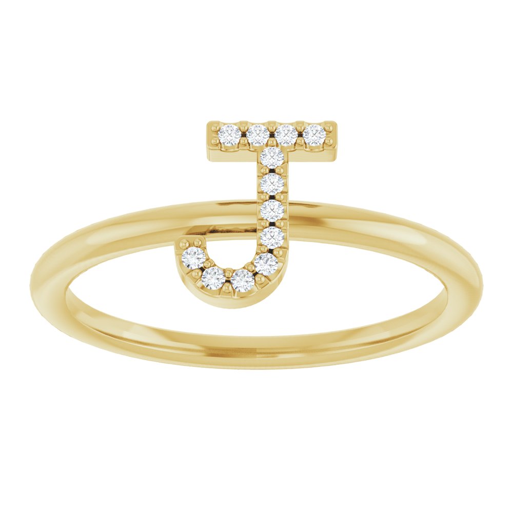 14K Yellow .05 CTW Natural Diamond Initial J Ring