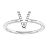 Sterling Silver .03 CTW Natural Diamond Initial V Ring