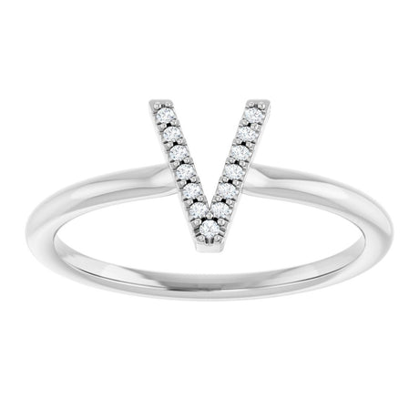 Sterling Silver .03 CTW Natural Diamond Initial V Ring