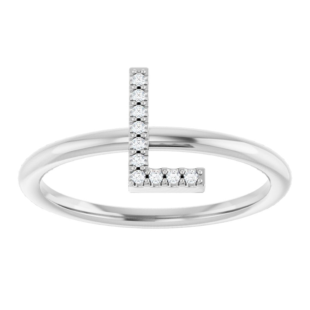 14K White .04 CTW Natural Diamond Initial L Ring