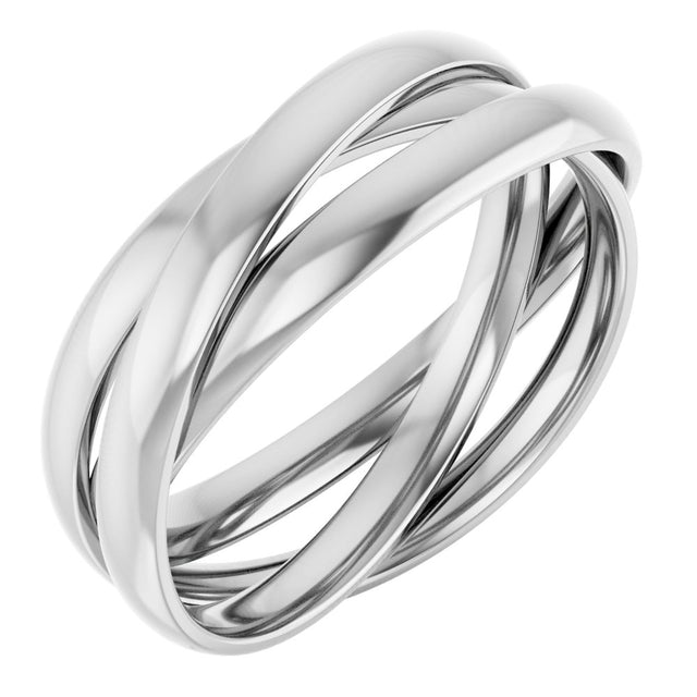 14K White Gold Three-Piece Rolling Band Size 7.5