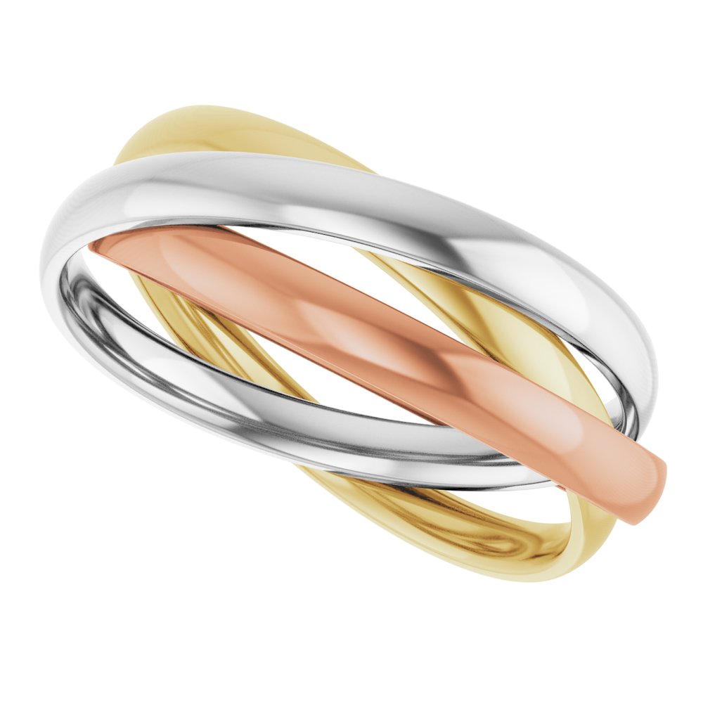 14K Tri-Color Three Band Rolling Ring