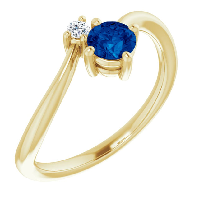 14K Yellow Natural Blue Sapphire & .025 CTW Natural Diamond Ring  