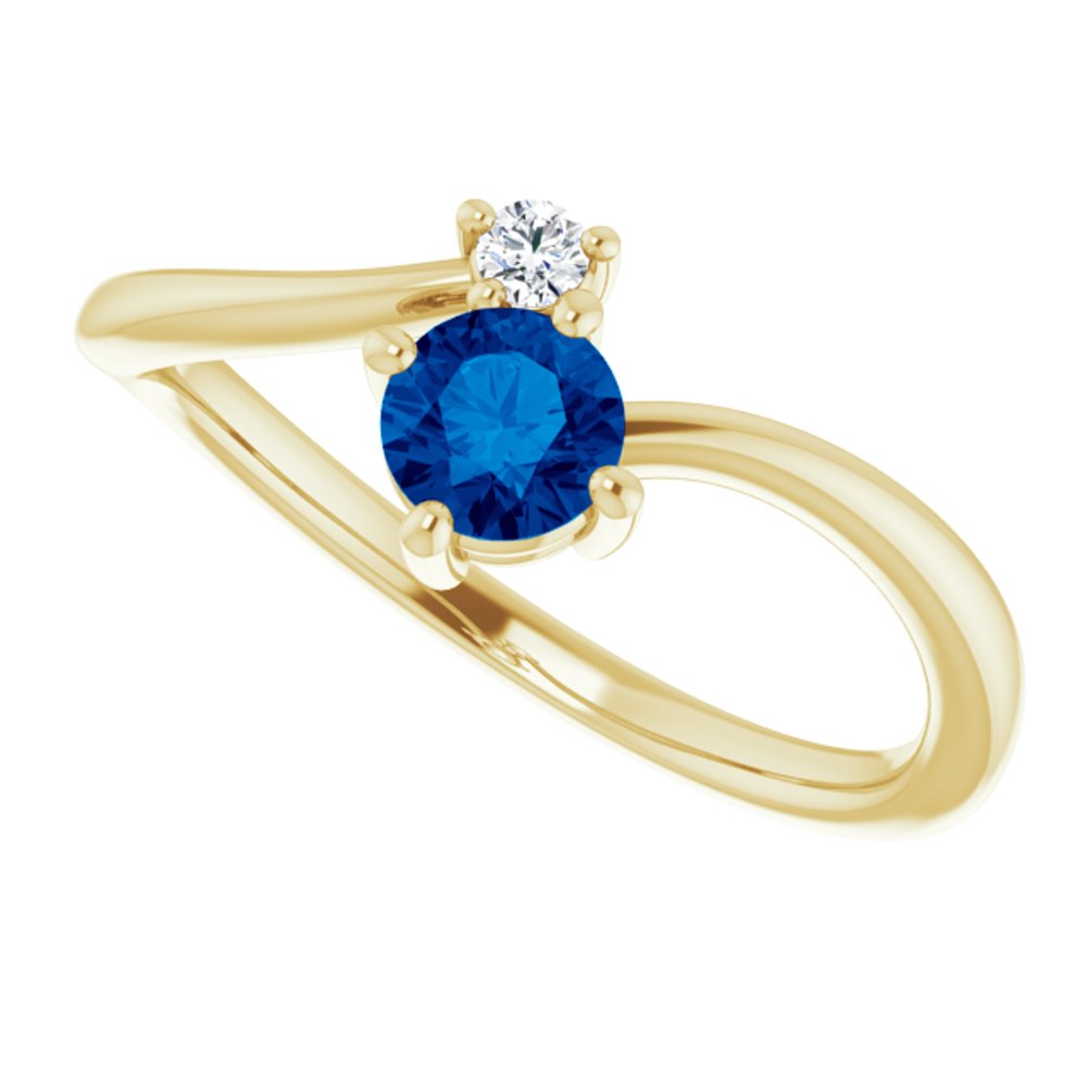 14K Yellow Gold Natural Blue Sapphire & .025 CTW Natural Diamond Ring  