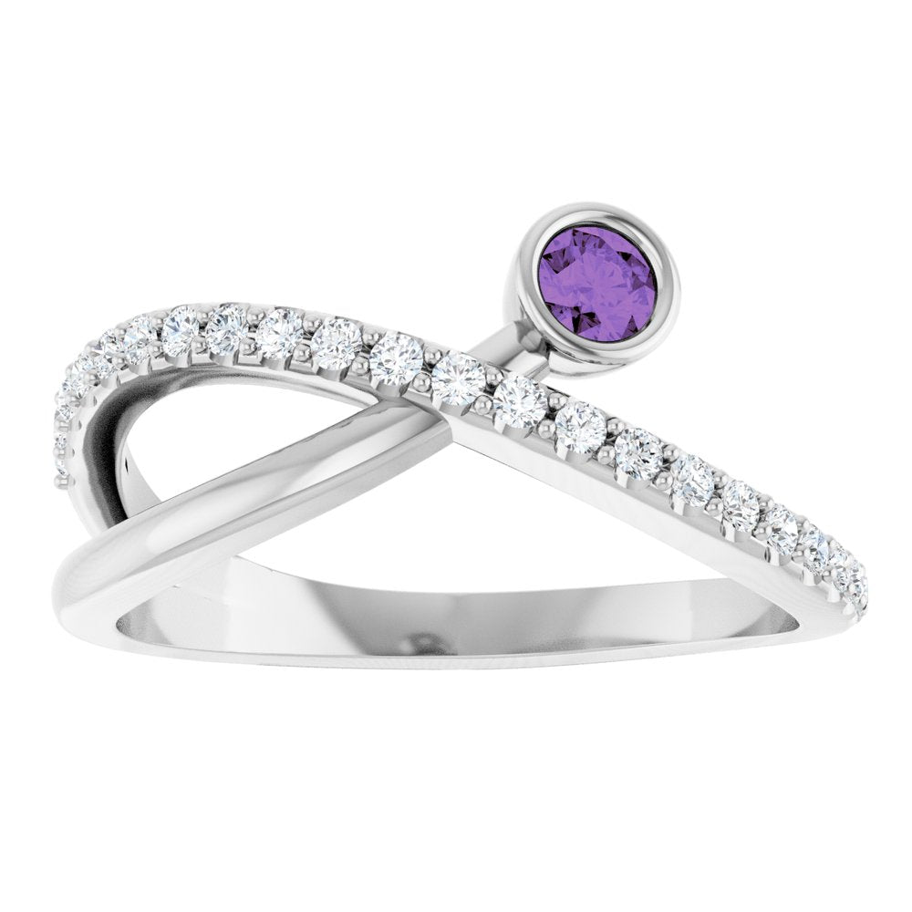 14K White Natural Amethyst & 1/5 CTW Natural Diamond Ring