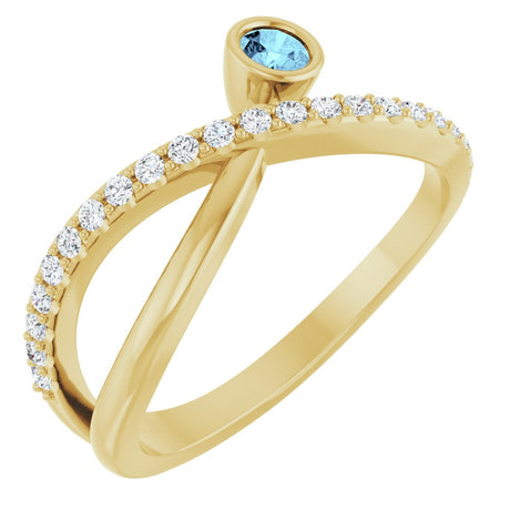 14K Yellow Gold Natural Aquamarine & 1/5 CTW Natural Diamond Ring