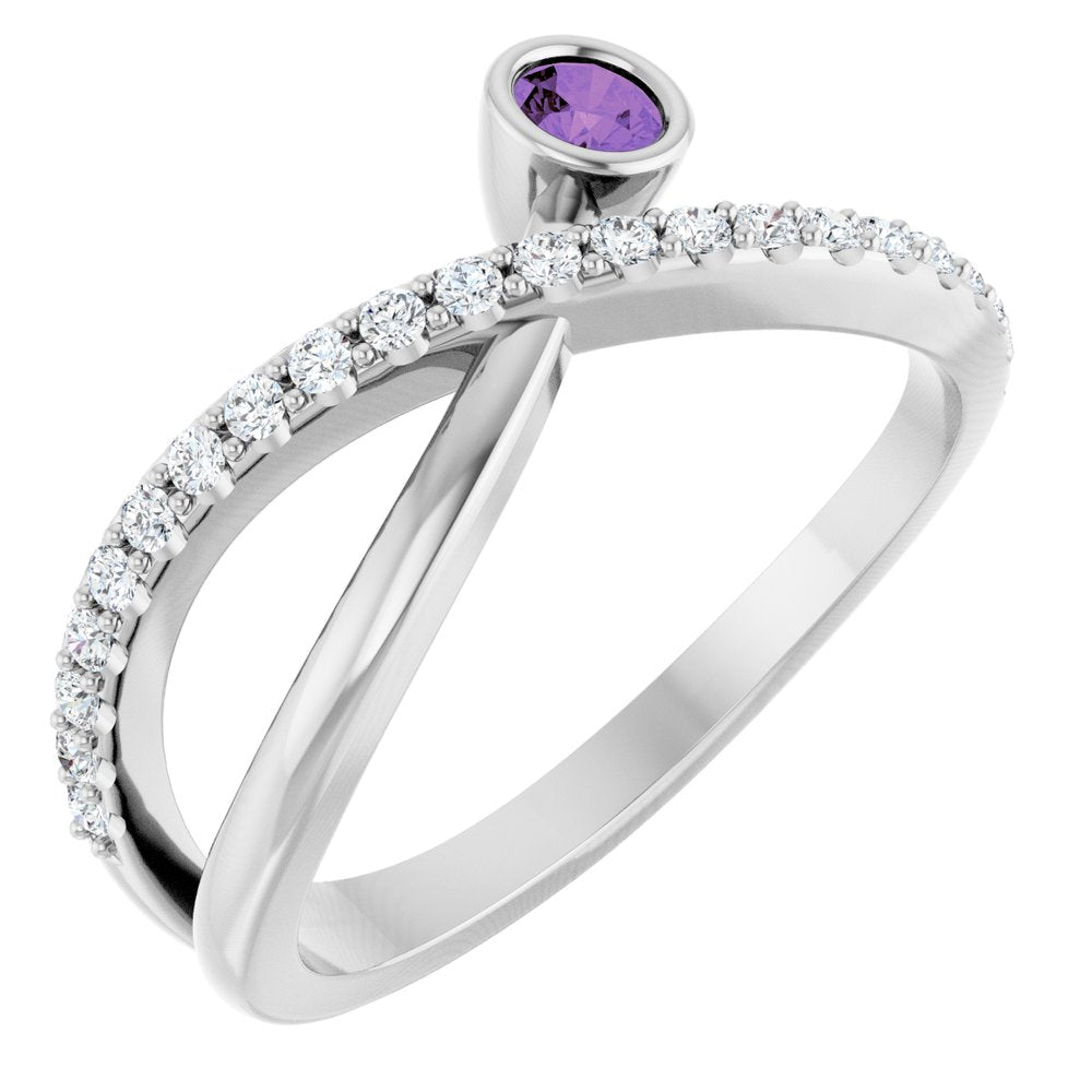 14K White Natural Amethyst & 1/5 CTW Natural Diamond Ring