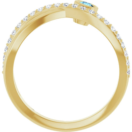 14K Yellow Gold Natural Aquamarine & 1/5 CTW Natural Diamond Ring