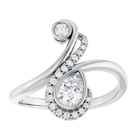 14K White Gold 1/2 CTW Natural Diamond Bezel-Set Bypass Ring  
