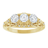 14K Yellow 1 CTW Natural Diamond Three-Stone Vintage-Inspired Anniversary Band