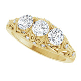 14K Yellow 1 CTW Natural Diamond Three-Stone Vintage-Inspired Anniversary Band