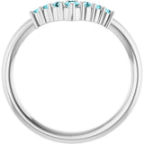 14K White Gold Natural Blue Zircon Graduated V Ring