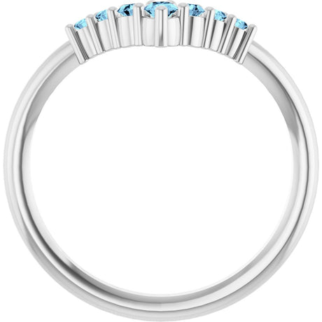 14K White Gold Natural Aquamarine Graduated V Ring