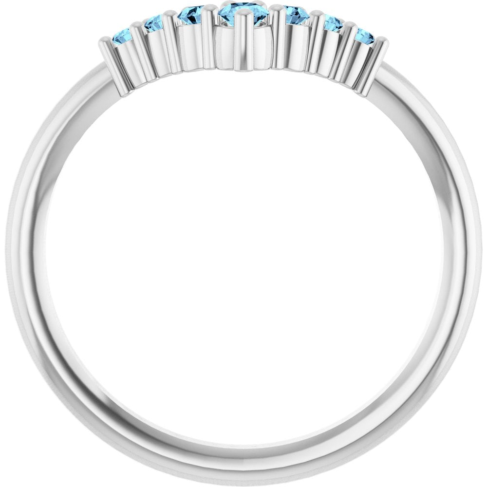 Sterling Silver Natural Aquamarine Graduated V Ring