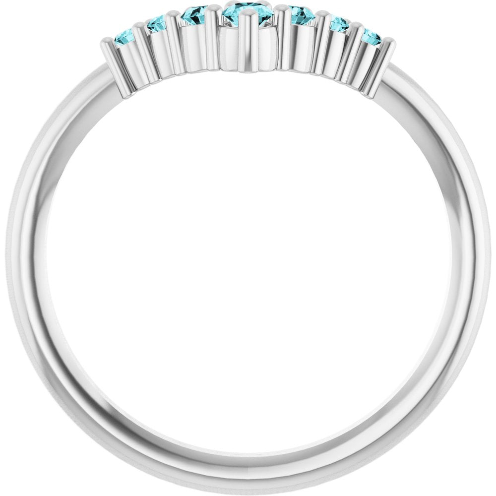 14K White Gold Natural Blue Zircon Graduated V Ring