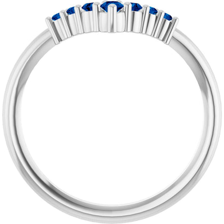 14K White Gold Natural Blue Sapphire Graduated V Ring