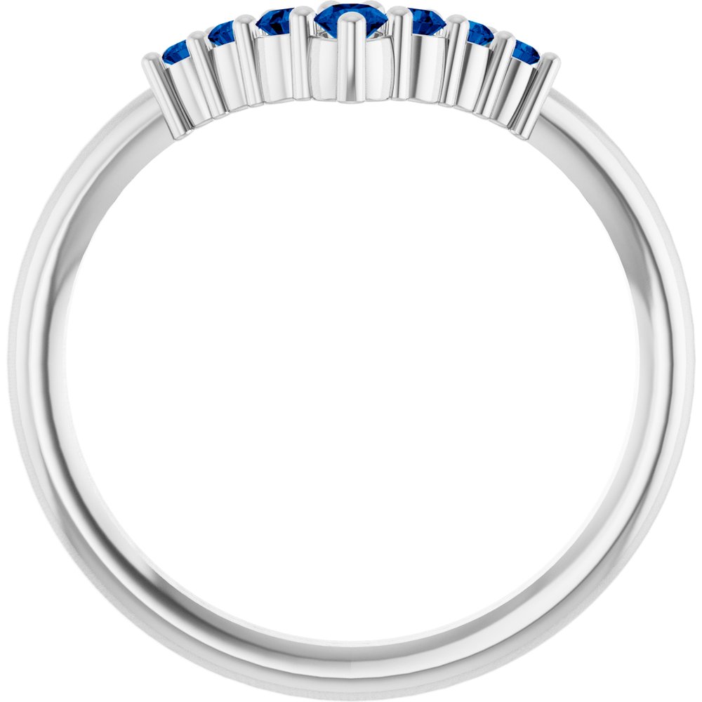14K White Gold Natural Blue Sapphire Graduated V Ring