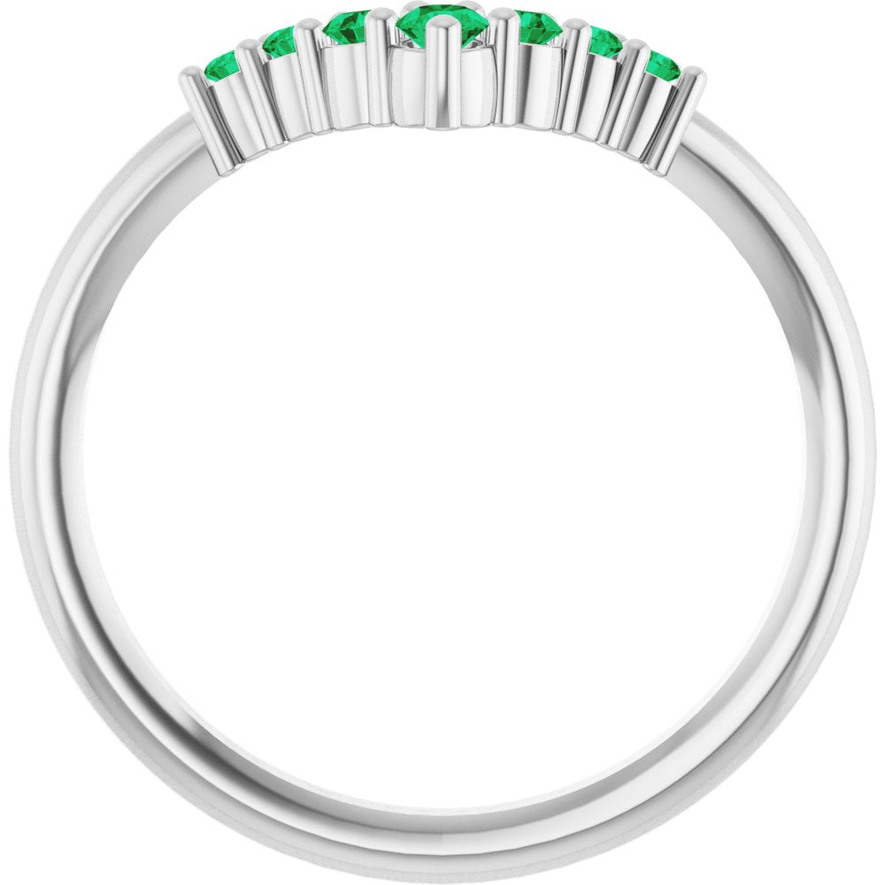 Sterling Silver Natural Emerald Graduated V Ring