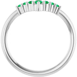 Sterling Silver Natural Emerald Graduated V Ring